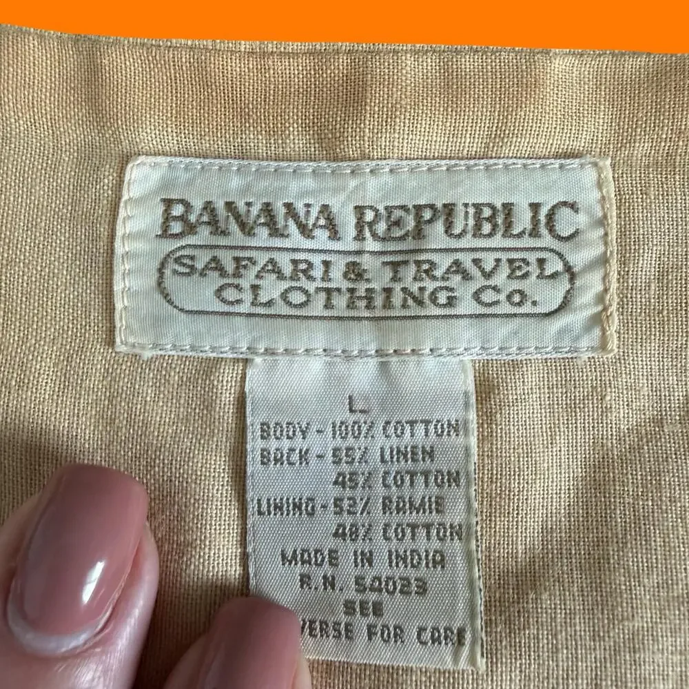 90's vintage earthy boho tribal safari linen blend vest LARGE banana republic